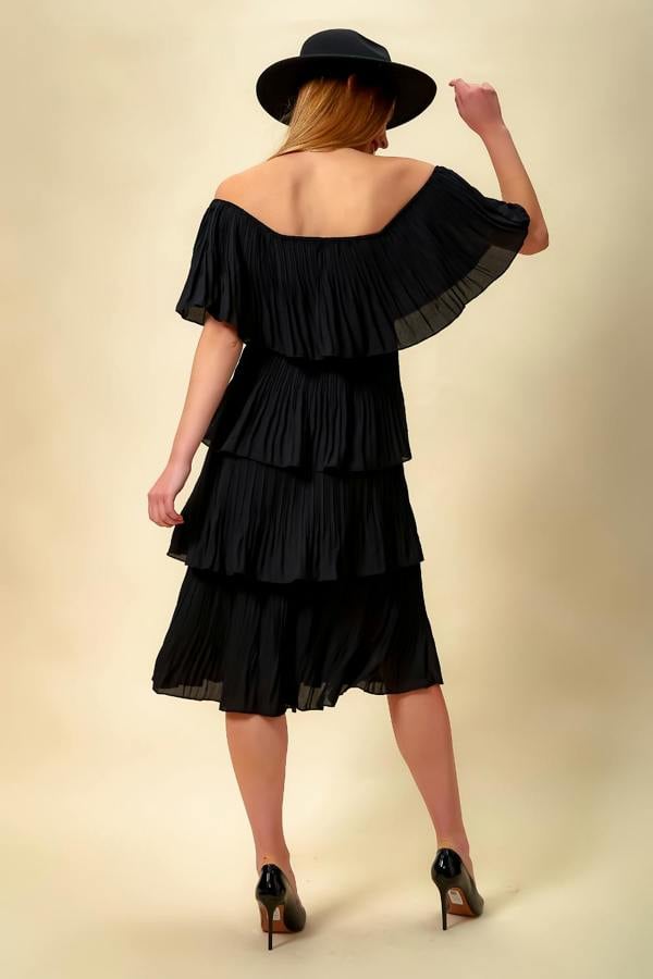 Hoxton Gal Oversized Midi Layered Dress in Black