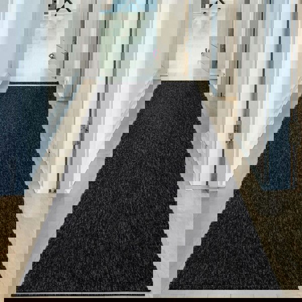 Dark Grey Low Pile Area Rug Plain Design