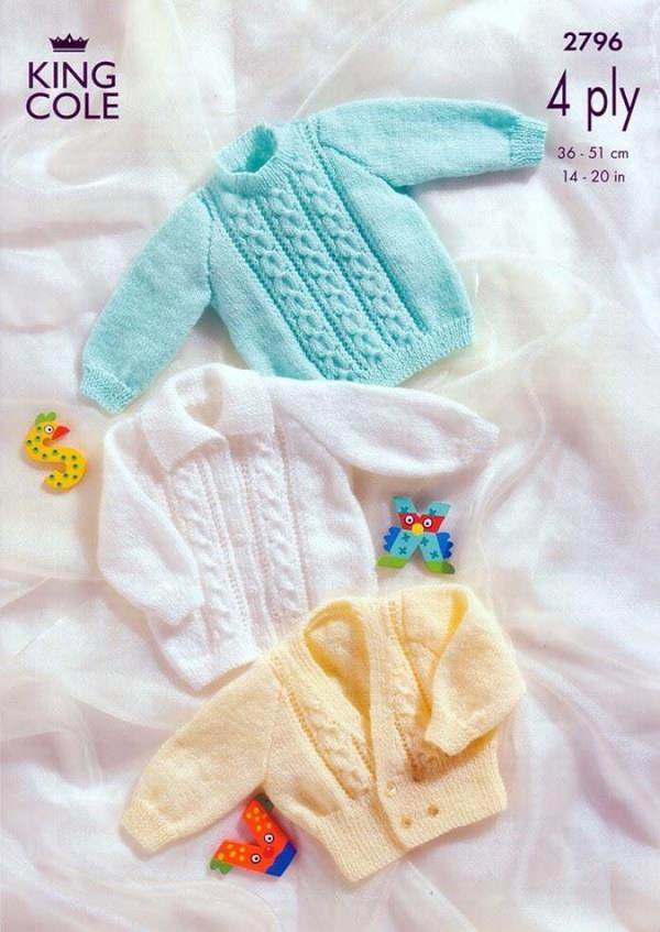 King Cole Baby Knitting Pattern 2796, Jackets, Cardigans, Sweaters for Baby, 14 - 20 Inches - Intermediate
