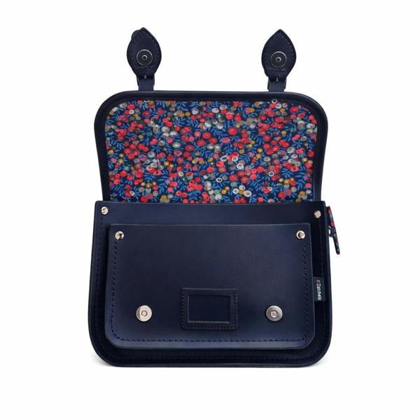Zatchels Floral Lined Leather Midi Satchel - Navy