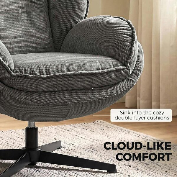 Armchair with Adjustable Footstool, 360-Degree Swivel Chenille Cloud Accent Chair with Thick Cushion, Steel Base, Grey