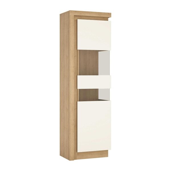 Wyld Haus Hjorring White and Natural Oak Wood Tall Narrow Display Cabinet