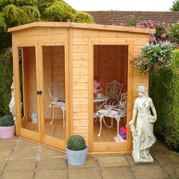 Shire Barclay 8x8 Corner Summerhouse 12mm Interlock Cladding - Best Shed