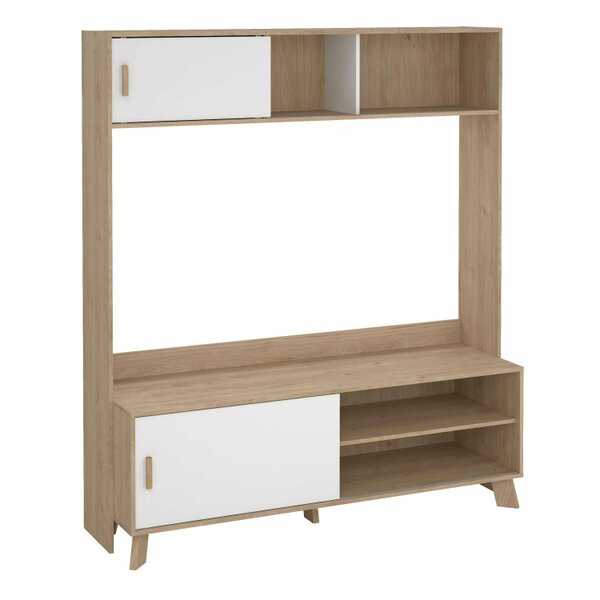 Wyld Haus Hobro White and Natural Oak Wood TV Unit 2 Sliding Doors