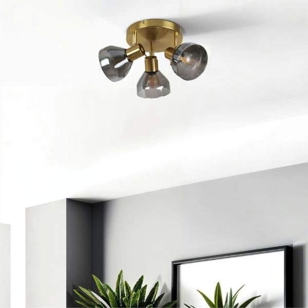 Pagazzi Lighting Fosco 3 Light Round Plate Spot Brushed Brass Ceiling Light