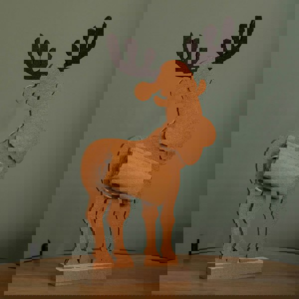 Samuel Alexander 32cm Battery Operated Light up Felt Reindeer with Santa Hat and Warm White LEDs