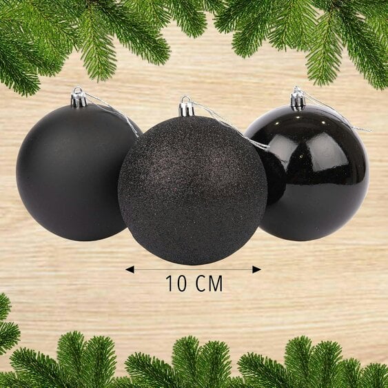 Shatchi Black Shatterproof Christmas Baubles in 10cm Pack Sizes for Tree Decorating