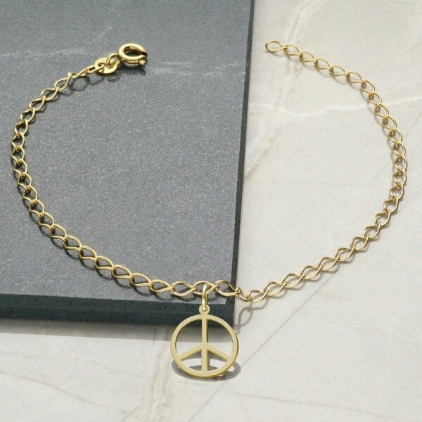 Christopher James of London 9ct Yellow Gold Plated Curb Anklet With Your Choice of Charm - 9. Peace Charm