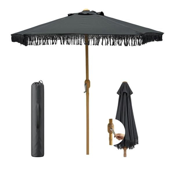 My Garden Outdoor Living Parasol Umbrella 2M - Outdoor Sun Umbrella with Tassels, Air Vent, Steel Pole & Carry Bag for Patio Umbrella Parasol
