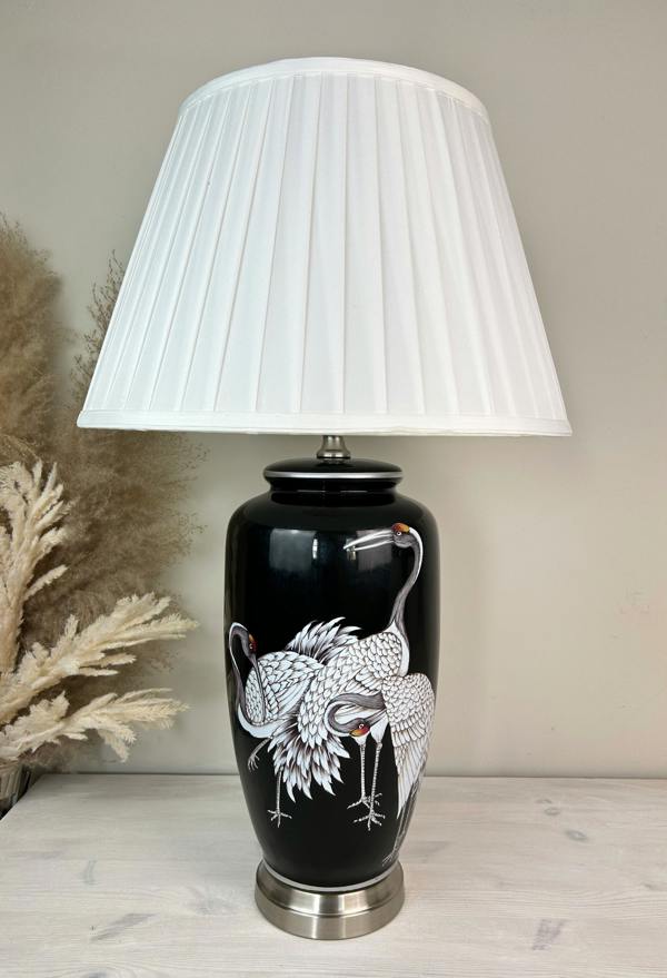 Black Crane Ceramic Table Lamp with Pleated Shade (G2121 Pleated)