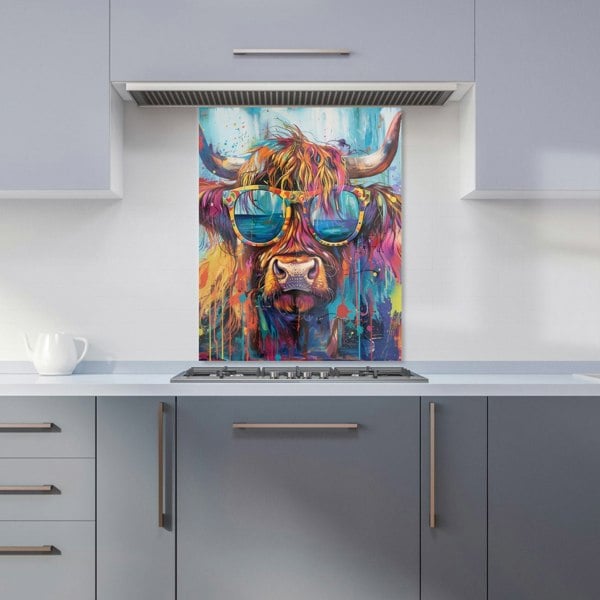 Warren Reed - Designer Splashart Highland Cow With Glasses Kitchen Splashback