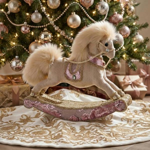 Garden Greatness Blush Pink Velvet Christmas Rocking Horse