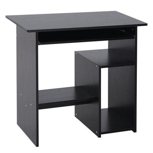 Wyld Haus Moke 80cm Wooden Black Compact Corner Desk With Keyboard Tray And Storage Shelves