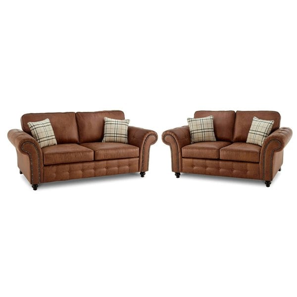 Oakland Suede Sofa 3+2 Seater Fabric Sofa in Tan Brown