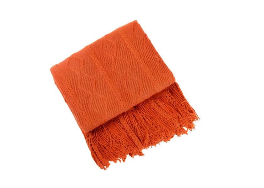 Anyhouz Anycozy Orange Faux Cashmere Throw Blanket Diamond Knit 150x230cm