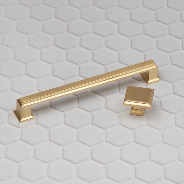 Handle & Home Brushed Brass Square Handle and Coordinating Knob