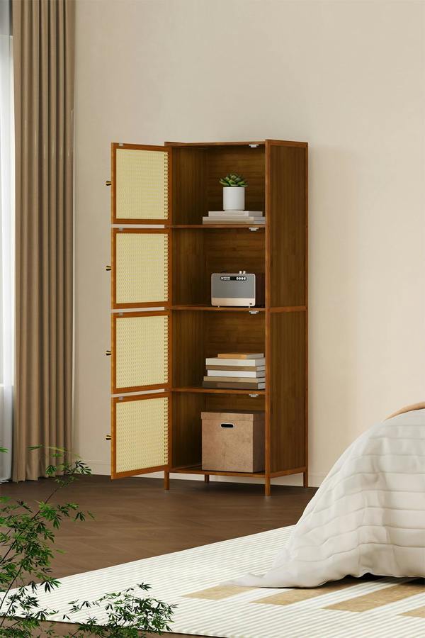 Living and Home 4-Tier Narrow Bookcase Storage Cabinet with Doors