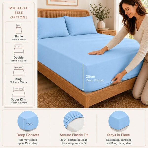 Smart Living 3 Pack Brushed Cotton Fitted Sheets - Blue