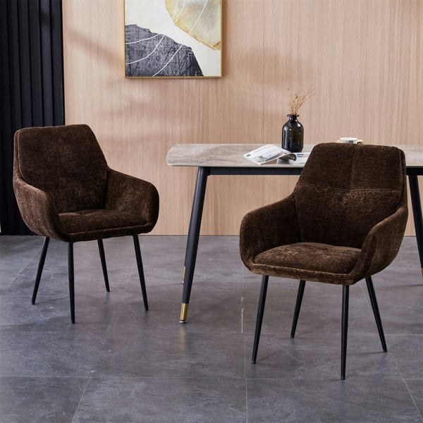 Furniture One Padded Dining Chair Set of 2, Chenille Fabric Vanity Armchair with Metal Frame for Living Room, Bedroom, - Max Load 150 KGS