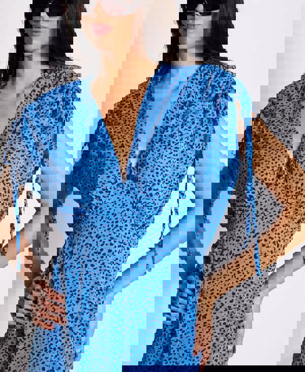 Blue Leopard Animal Ruched Midi Dress