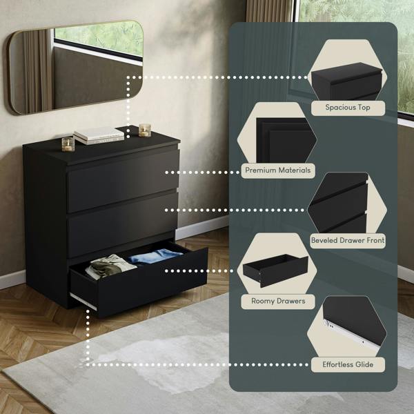Vida Designs Denver 3 Drawer Chest, Black