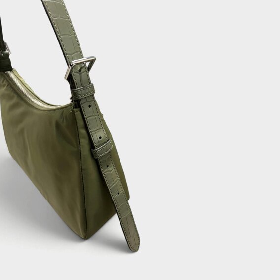 Tory Burch Nylon Zip Top Shoulder Bag Green Khaki