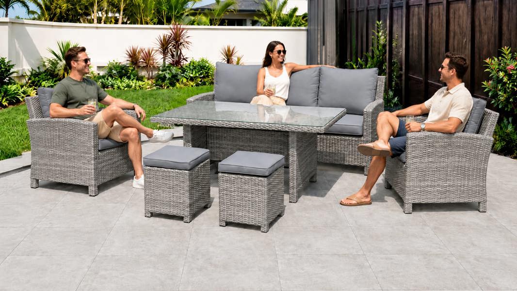 Paris 3 Seater Grey Rattan Garden Dining & Lounge Set The Garden Furniture Shop