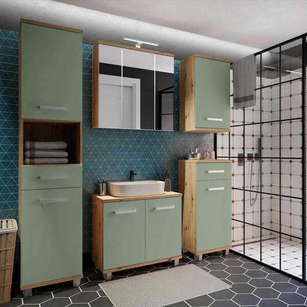 Furniture To Go Veris Small Hanging Cupboard with 1 Door in Artisan Oak and Sage Green