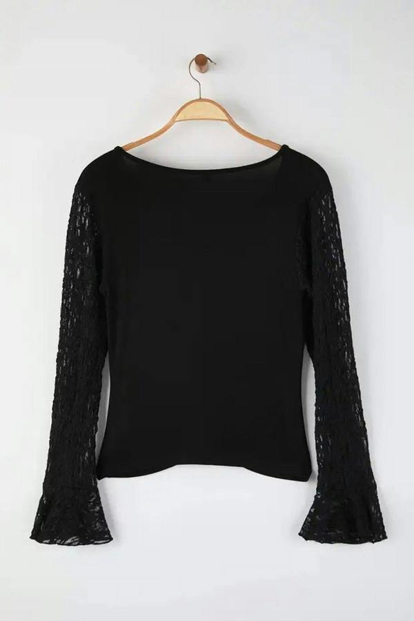 WOVCOR V-Neck Button Detail Plus Size Blouse with Lace Sleeves
