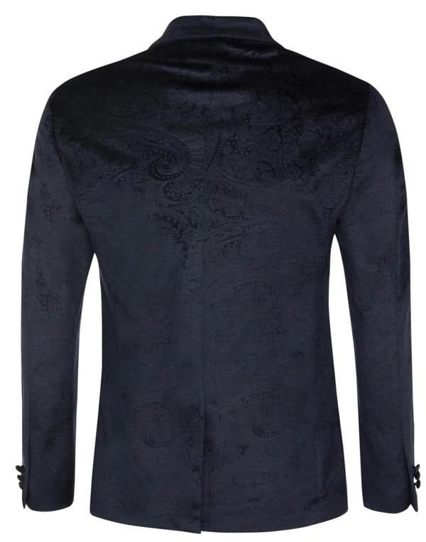 Marc Darcy Mens Navy Velvet Paisley Blazer Dinner Jacket