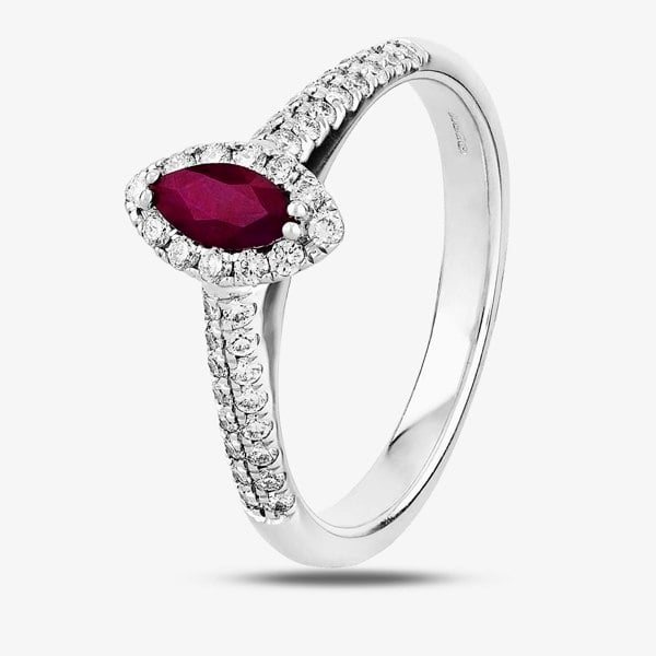 T. H. Baker 9ct White Gold Marquise-cut Ruby and Diamond Cluster Ring R4100-63 W 9