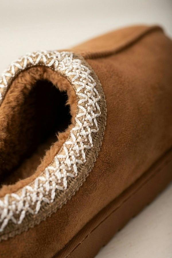 Odette Faux Suede Lined Slipper Mules - Camel