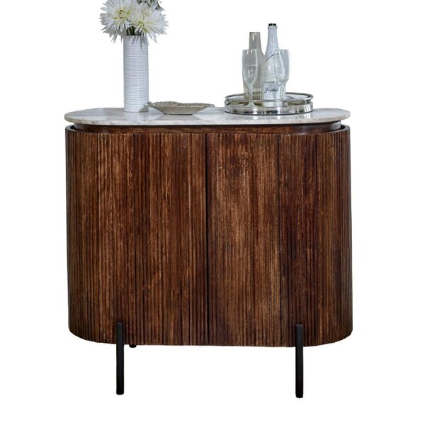 Wyld Haus Alabama Ribbed Solid Wood Sideboard Drinks Cabinet With Marble Top and Metal Legs