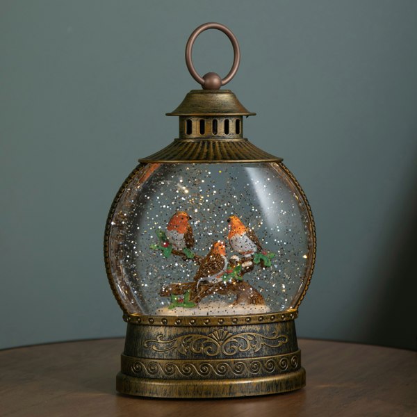Samuel Alexander 22cm Dual Powered Light up Antique Gold Christmas Robin Water Spinner with LEDs