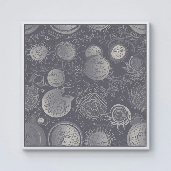 Warren Reed Sun and Moon in Grey Framed Canvas