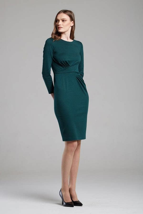 Rumour London Rebecca green soft jersey dress with waistline drapes