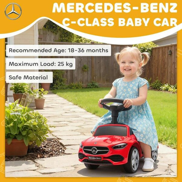 Official Mercedes-Benz Ride On Car, Foot to Floor Sliding Walker with Horn, Engine Sounds and Under-Seat Storage, Red