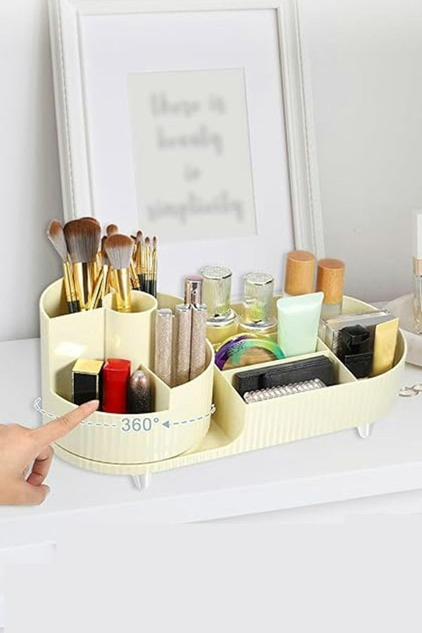 Living and Home Large Cream Capacity Makeup Organizer with Rotating Brushes Holder