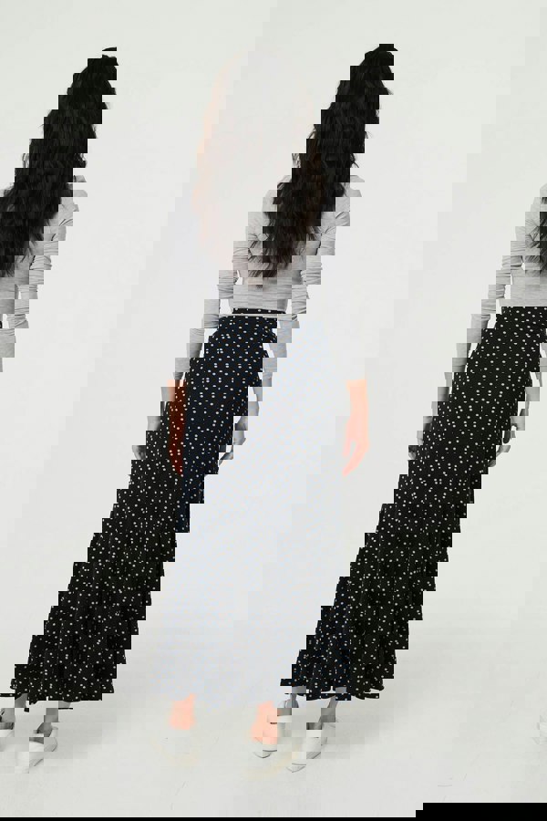 Navy | Polka Dot Print High Waist Maxi Skirt
