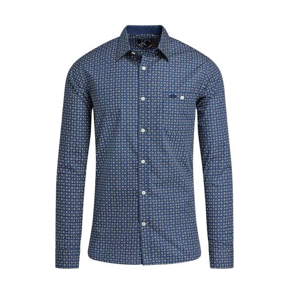 Raging Bull Mens Geometric Long-Sleeved Shirt - Navy
