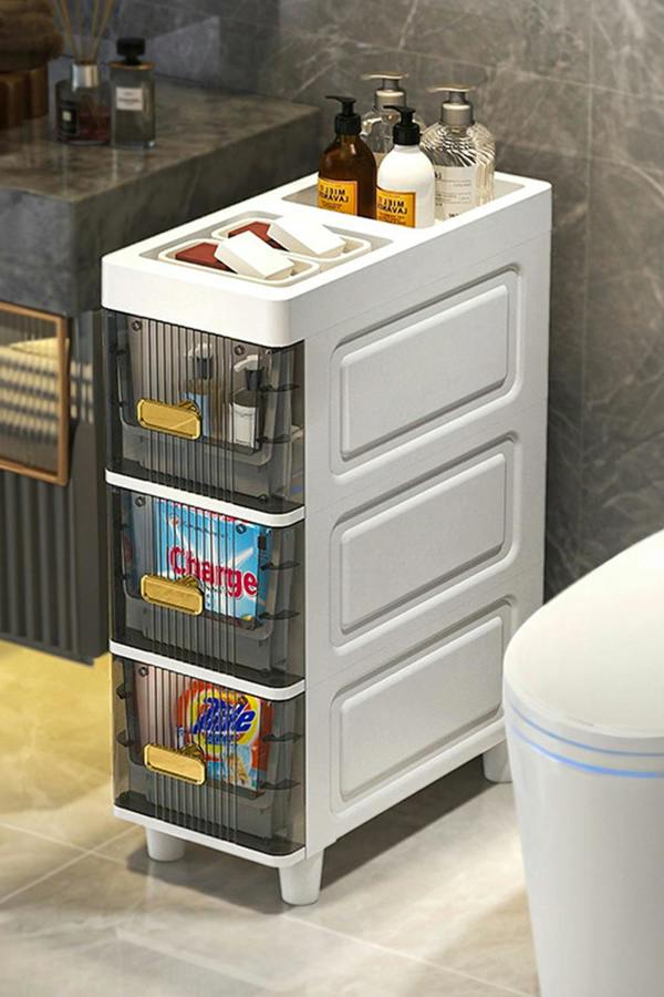 4 Tier Freestanding Storage Cabinet Stylish Drawer Organizer Bathroom Storage Cupboard