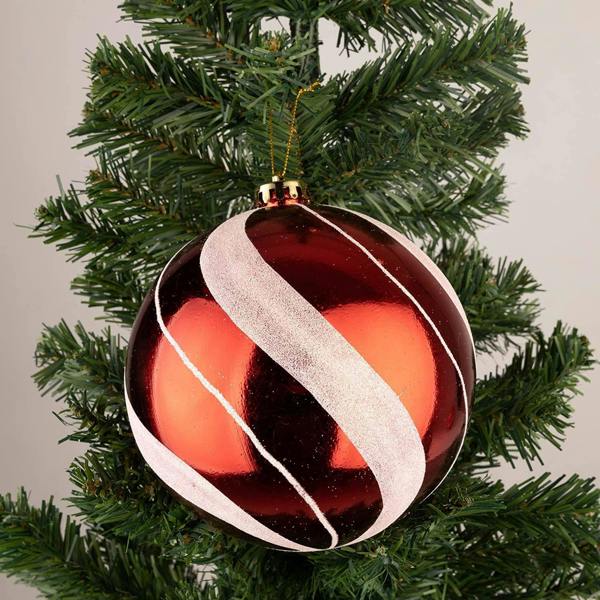 Shatchi 15cm Red and White Candy Stripe Shatterproof Christmas Baubles Set of 3 Tree Decorations