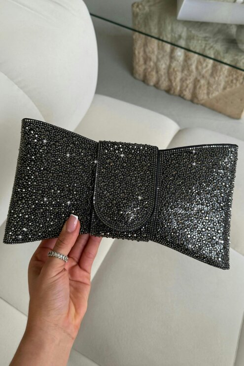 Love Lemonade Crystal Luxe Bow Clutch Bag Black