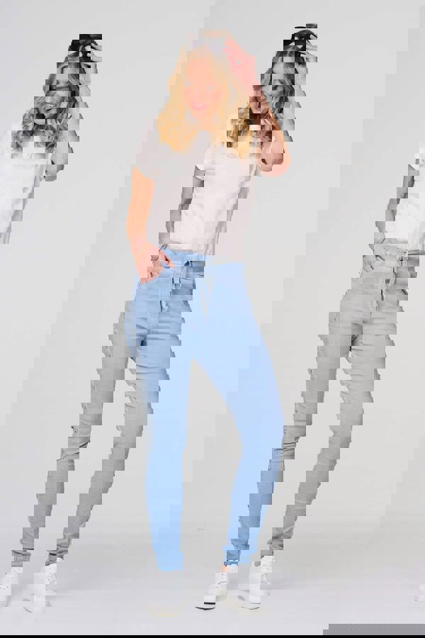 Blue | Plain Skinny Tie Waist Trousers