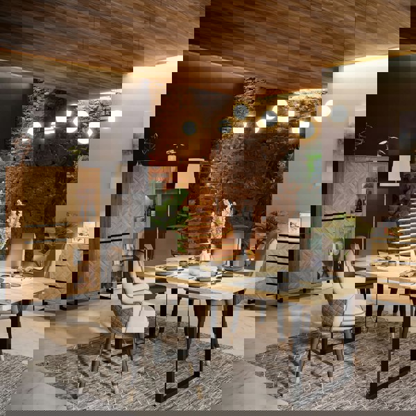 Furniture To Go Nikomedes Display Cabinet in Spica Oak/Matt Black/Bartex Oak