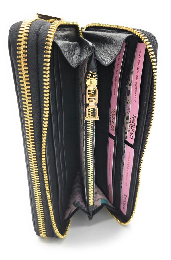 SADDLER WILLOW Real Leather Designer RFID Double Zip Purse & Phone Holder | Gift Boxed