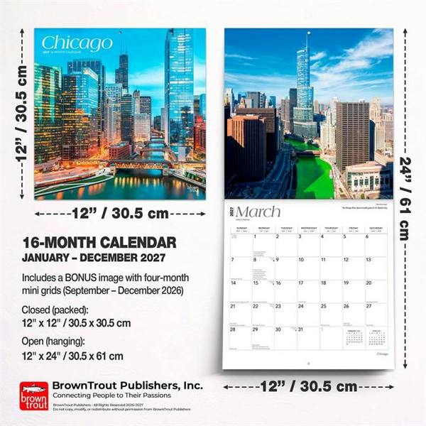 Chicago Calendar 2027, Wall Calendars, Month To View, Travel, Gift
