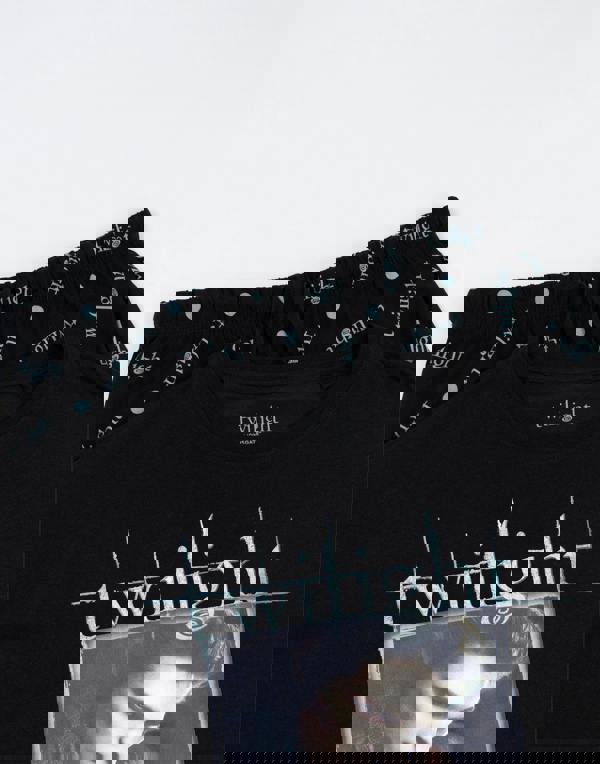 Twilight Womens Black Logo Short Sleeve Long Leg Pyjama Set