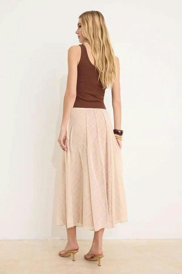 WOVCOR Plaid Lined Chiffon Maxi Asymmetrical Skirt