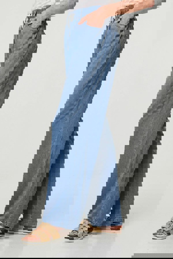 Blue | Denim Elasticated Waist Crop Trousers
